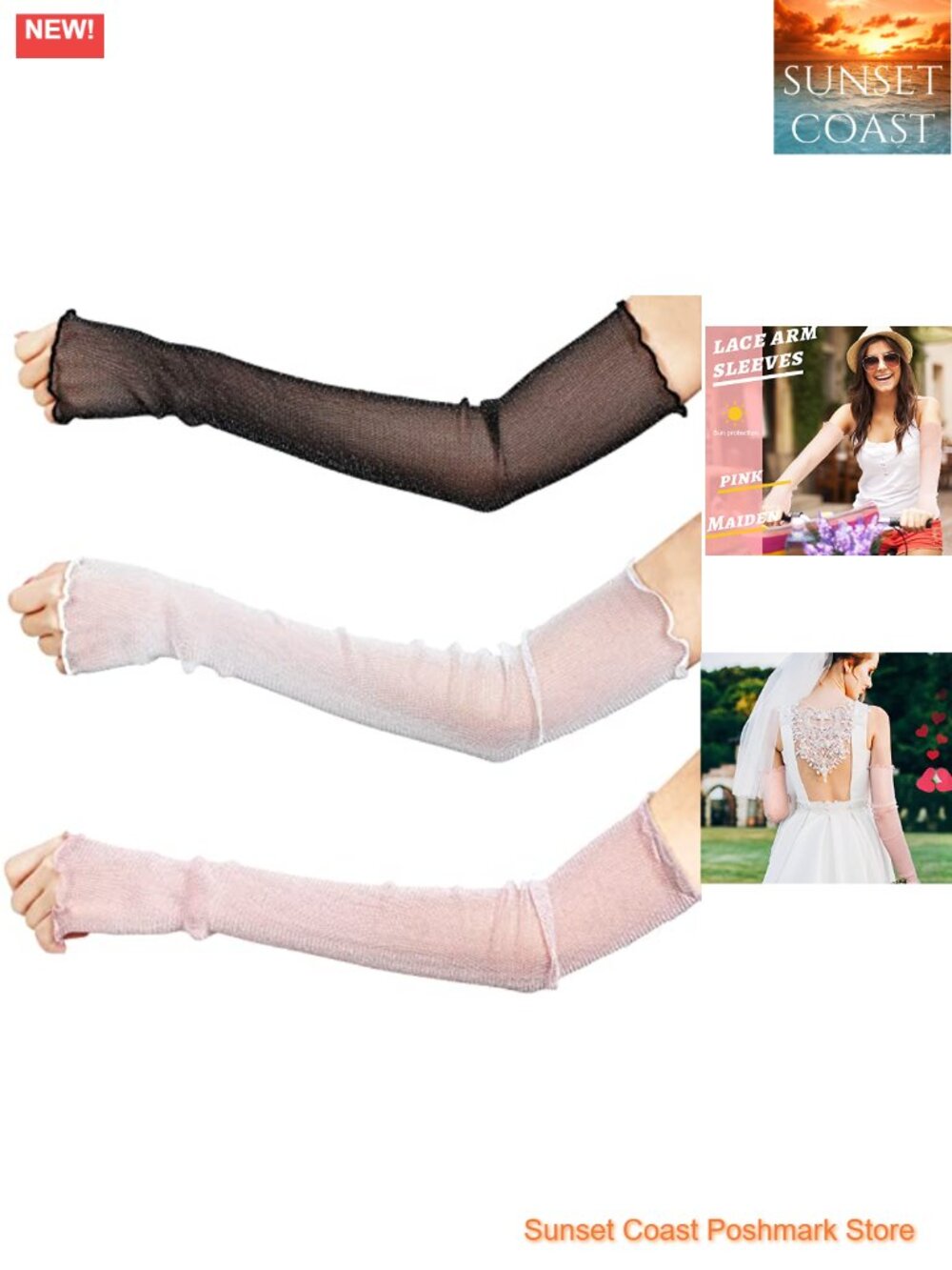Sheer Lace Fingerless Arm Sleeves UV Protection Gloves for Women